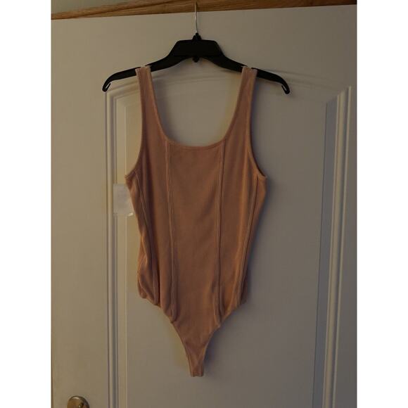 AGOLDE Bodysuit Elna Corset Seam Ribbed Grapefruit NEW Womens Large $178.00 - Picture 8 of 8
